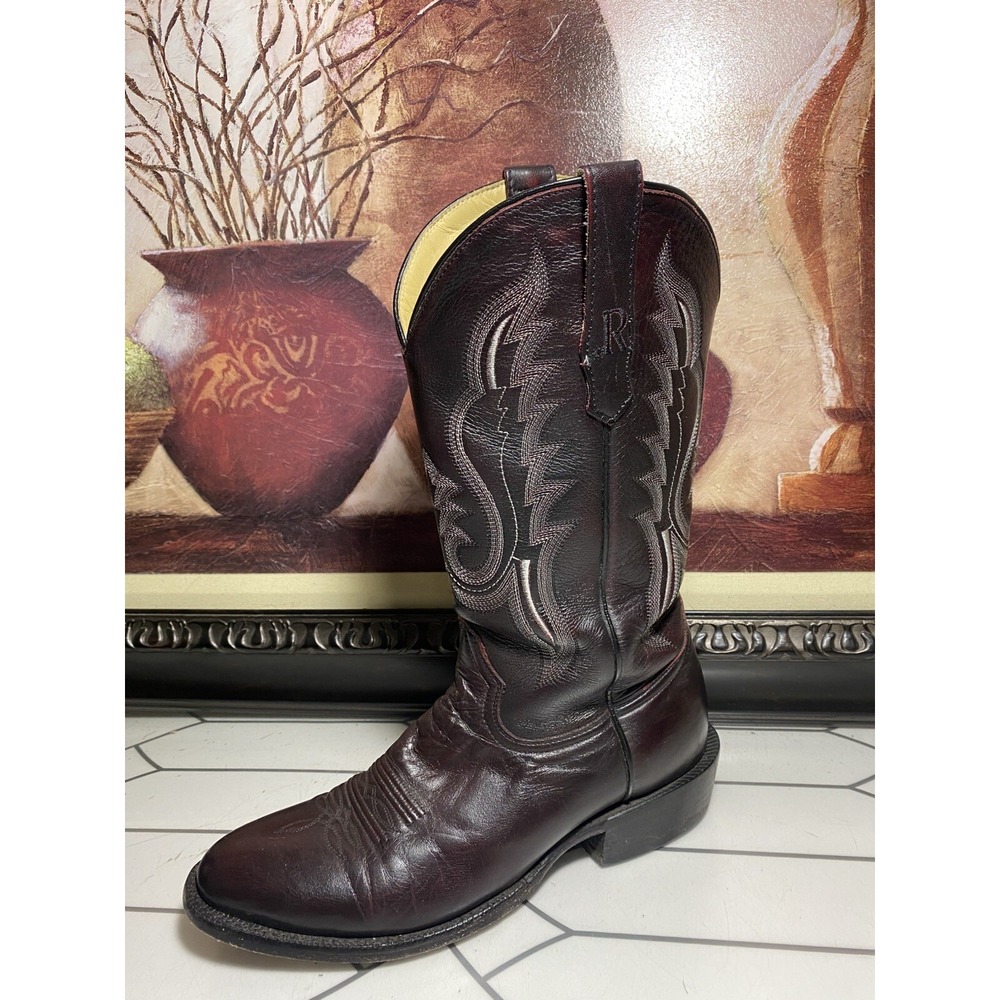 Men's Brown Cherry Leather  Western Boots Size 9.5 D